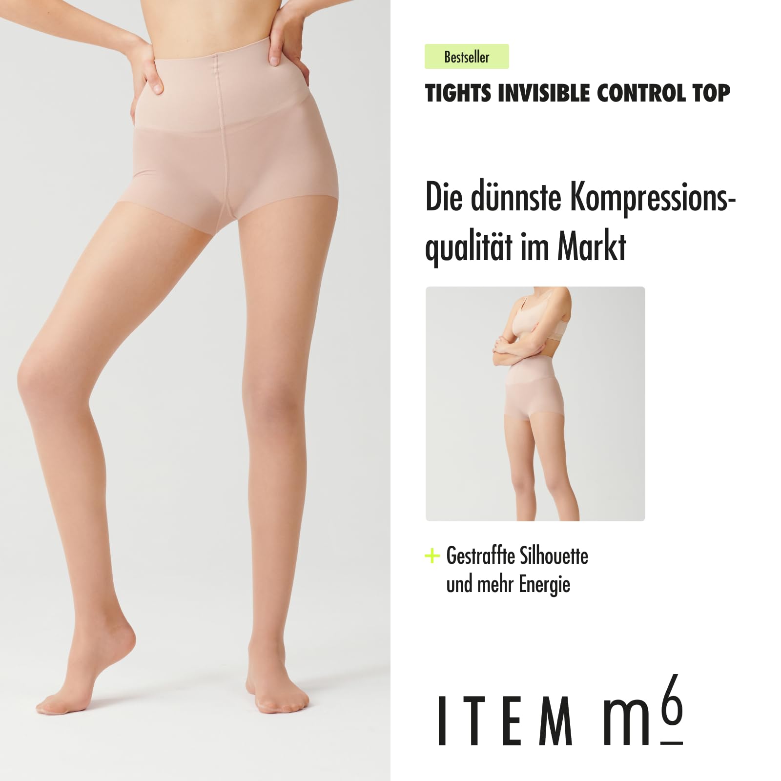 ITEM m6 Strumpfhose für Damen 15 DEN – Highwaist Tights in Hautfarbe mit Control Top – Bequeme Feinstrumpfhose ohne Zehen – Schicke Pantyhose mit Shaping Look