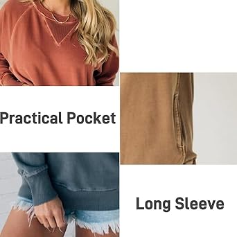 Women's Ribbed Accent Pocketed Pullover, Fall Batwing Sleeve Ribbed Pullover with Pockets