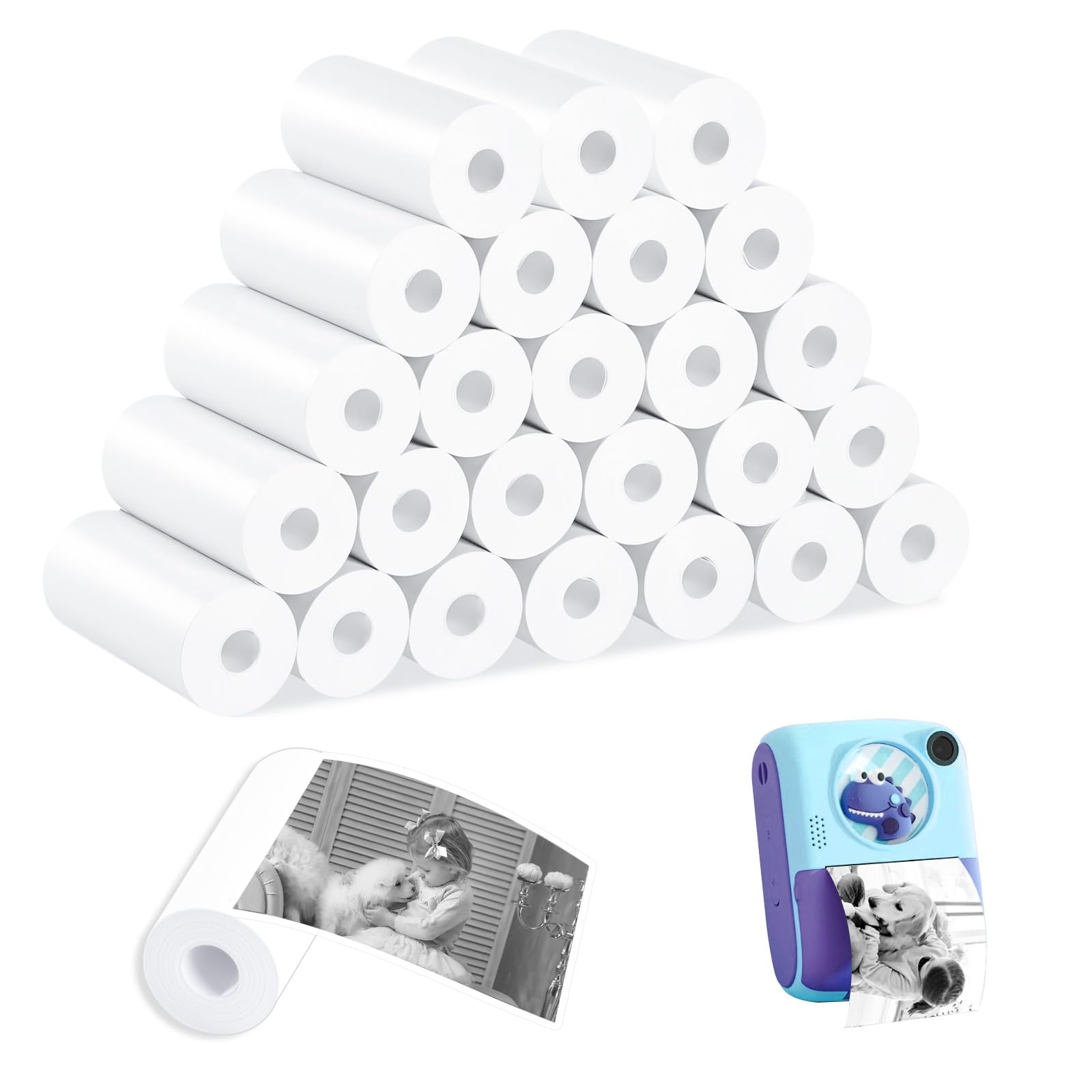 25 Rolls of Thermal Paper for Kids Instant Print Camera Paper Thermal Printer Papers for Kids Camera Printing Mini Printer Sticker Roll for Kid Cameras Instant Print(57 x 25 mm)