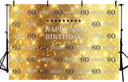 MEHOFOTO Pancarta de fondo de cabina de estudio fotográfico dorado con purpurina y estrellas negras Step and Repeat 60th Happy Birthday Bash Party MEHOFOTO Pancarta de fondo de cabina de estudio fotográfico dorado con purpurina y estrellas negras Step and Repeat 60th Happy Birthday Bash Party