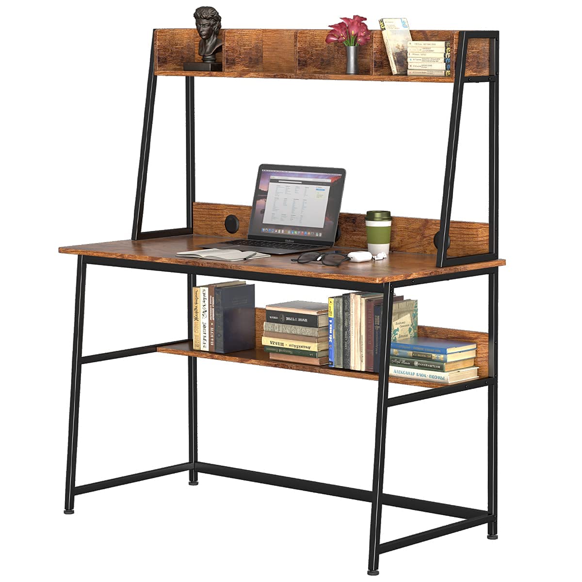 Buy LEMONDA Computer Desk with Hutch and Bookshelf, Home Office Desk