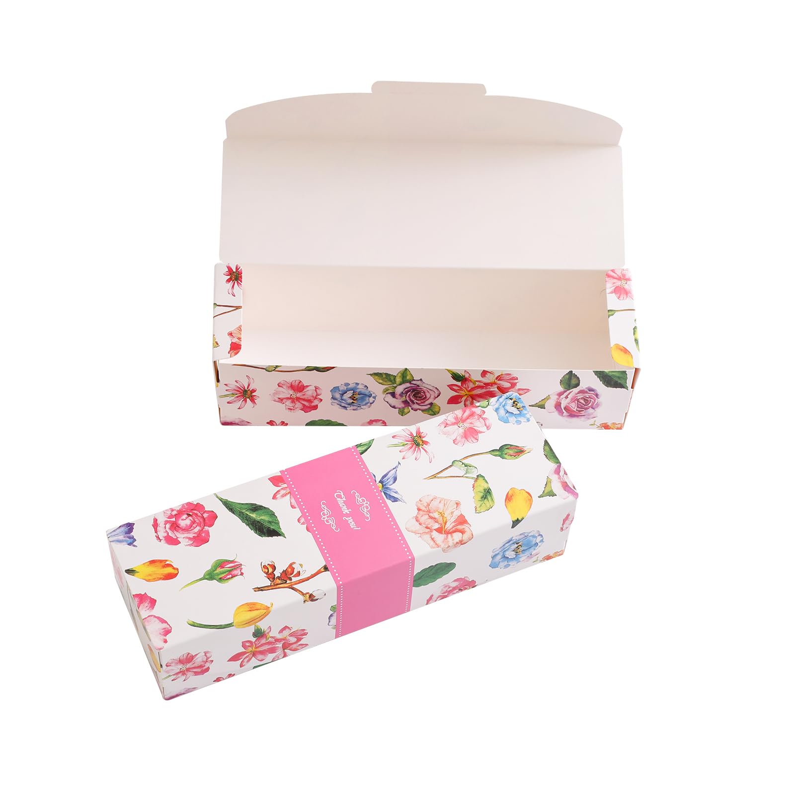 Red Dot Gift® 10pcs (21.5X7X5) cm Thank You Box Rectangle Cardboard Biscuit Boxes Cookie Packaging Containers Baking Cake Chocolate Storage Party Supplies Wedding Gifts, (Flower Pusha Pink).