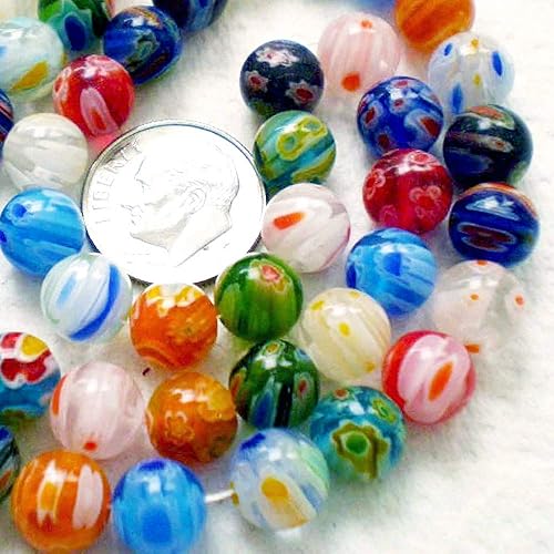 Miniatura 2 de 50 cuentas redondas de cristal Millefiori Lampwork de 0.315 in ~ Cuentas sueltas ~