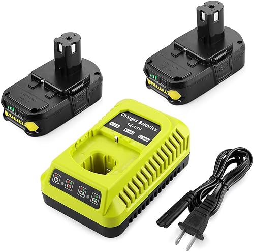 Energup Paquete de 2 baterías de 18 voltios P102 de repuesto para baterías Ryobi de 18 V y cargador Combo 3.5A, para 18 voltios ONE Plus P103 P104