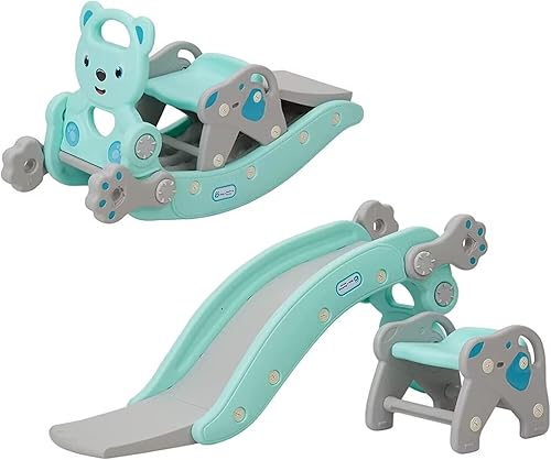 Kinfant Juego de caballos mecedores para niños, centro de actividades 5 en 1 con aro de baloncesto y juego de anillo, juego para bebé con silla