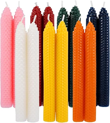 14 velas cónicas de cera de abeja hechas a mano, velas de cera coloridas sin goteo de 8 pulgadas, velas de panal enrolladas a mano para decoración