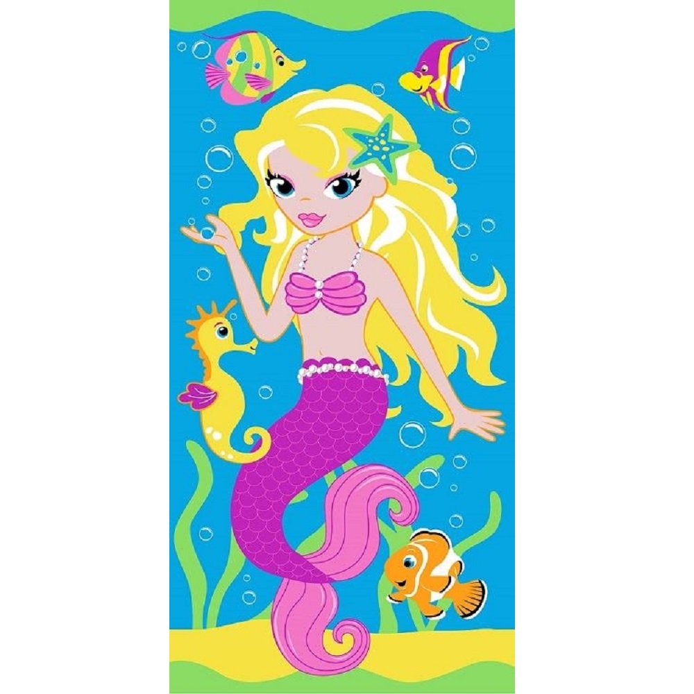 Kidz Swimmers Girls Colourful Mermaid Beach Towel – 100% Cotton – 70 x 140cm – Super Soft, Absorbent & Fun – Ideal for Swimming, Holidays, Beach & Bath Time