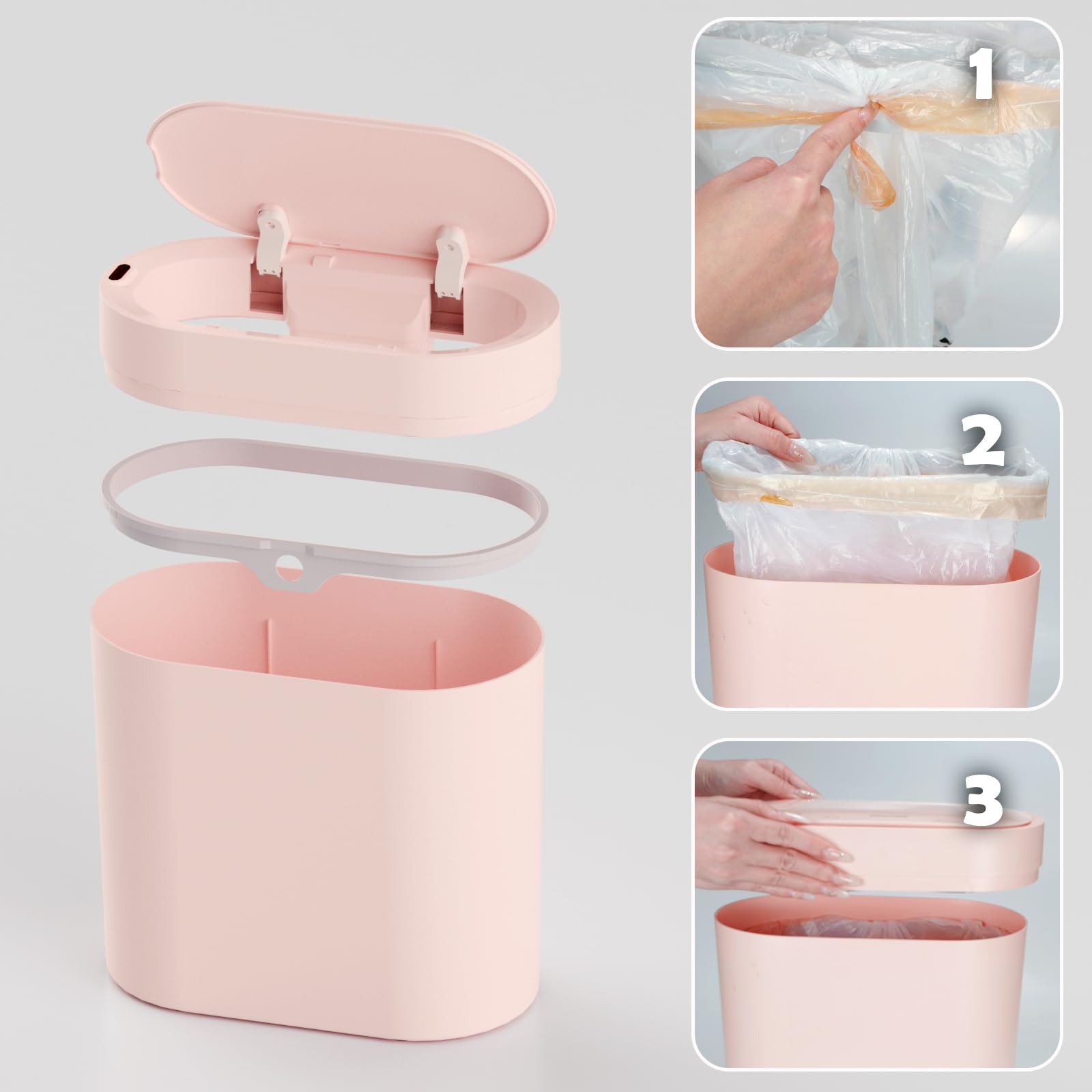 SYNCVIBE Pattumiera da bagno con coperchio, 5,8 litri, sottile, con sensore di movimento, pattumiera stretta e automatica, in plastica, per camera da letto, soggiorno, WC, ufficio (rosa)