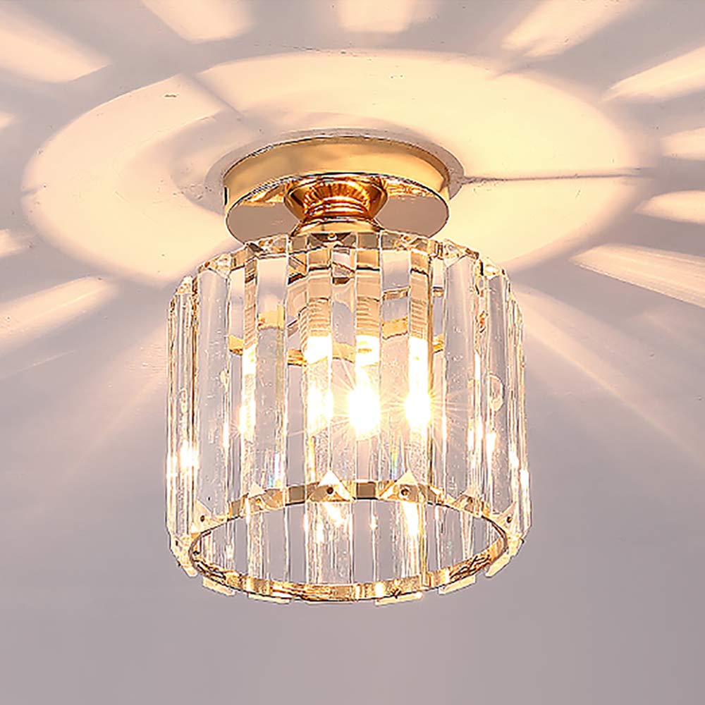WDW Crystal Palace Genuine Crystal Hallway Flush Ceiling Light Chandelier - Golden - Round Shape - 15 x 17 cm