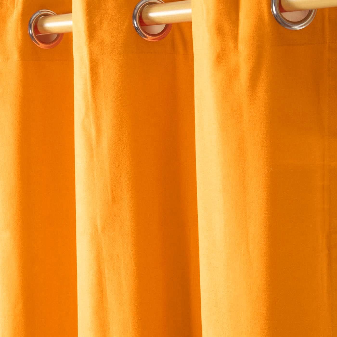 HOMESCAPES Orange Eyelet Curtain Pair 137cm (54") Wide x 182cm (72") Drop Plain Heavy Unlined Curtains, W 53.9" x L 71.7" (2 Panels) - Image 3