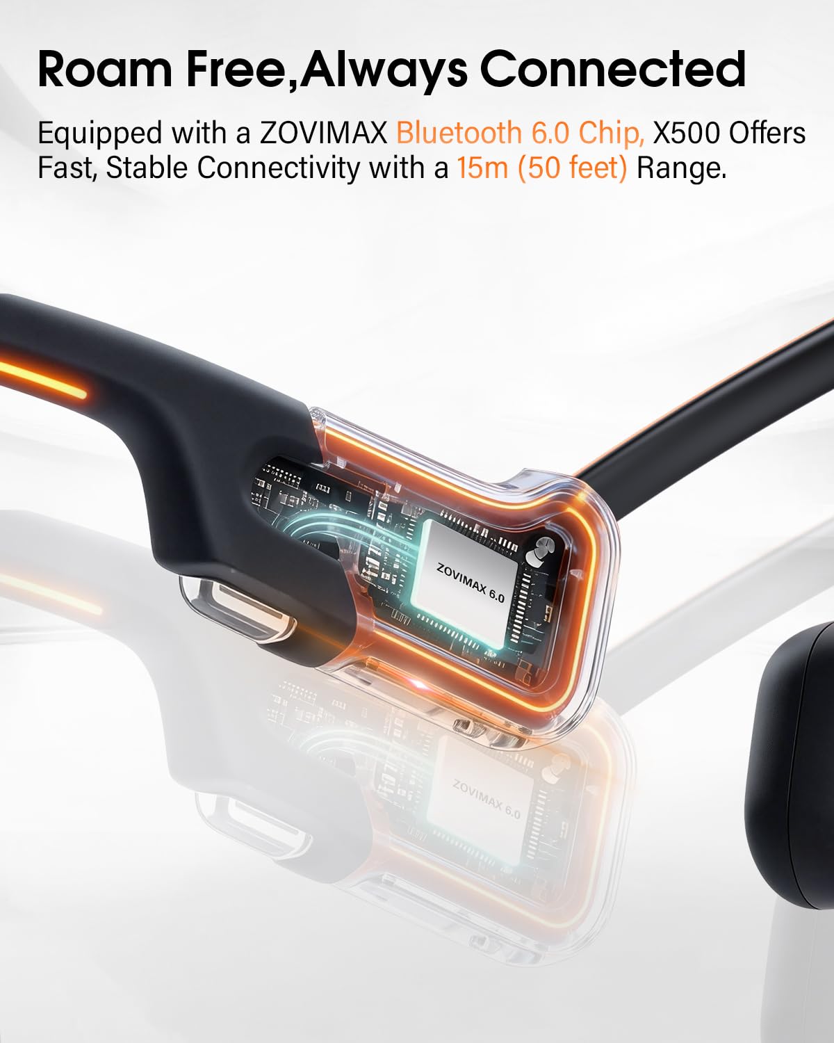 Knochenschall Kopfhörer Bluetooth 6.0 mit LED-Sicherheitslicht, Open Ear Sportkopfhörer Bluetooth mit Mikrofon, IP7 wasserdicht, 10Std Sportkopfhörer für Fitness/Radfahren/Laufen, Schwarz-Orange