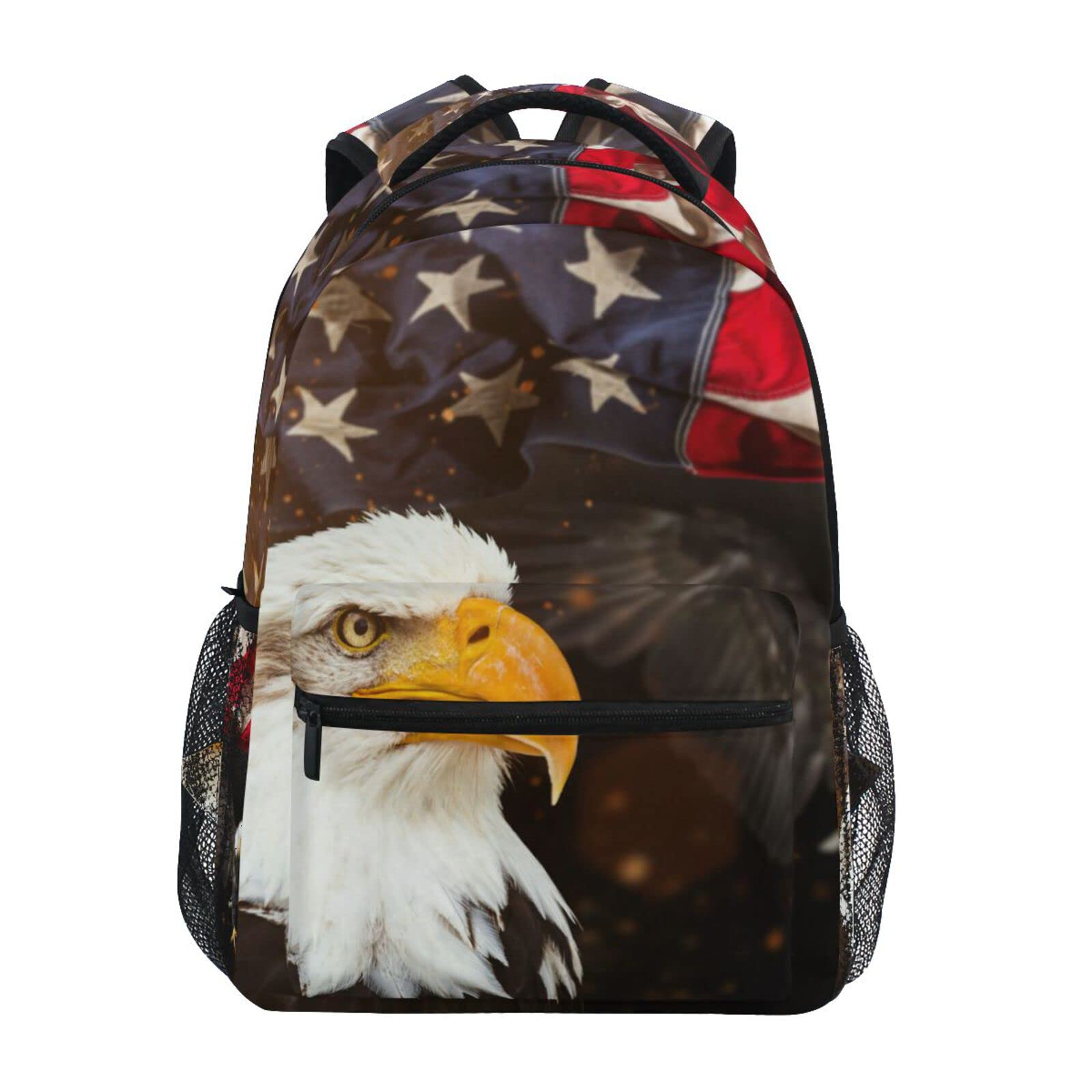 MFTJYO North American Bald Eagle Flag Backpacks for Girls Boys School Backpack Kids School Bags Lightweight Student Elementary 3rd 4th 5th Grade