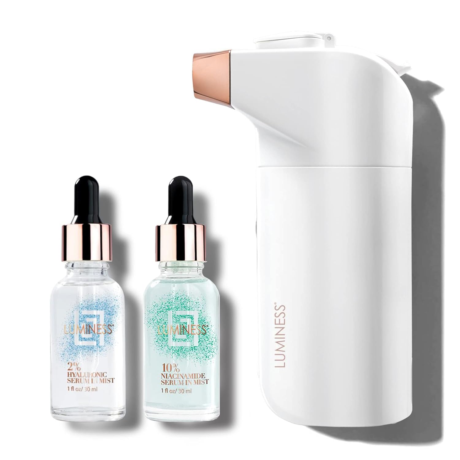 LUMINESS Blemish Prone Airbrush Skincare, Clarify & Revive – Includes Breeze Airbrush Device, Hyaluronic 2%, & Niacinamide 10% Facial Serums – Restore Skins Moisture and Targets Blemishes & Pores