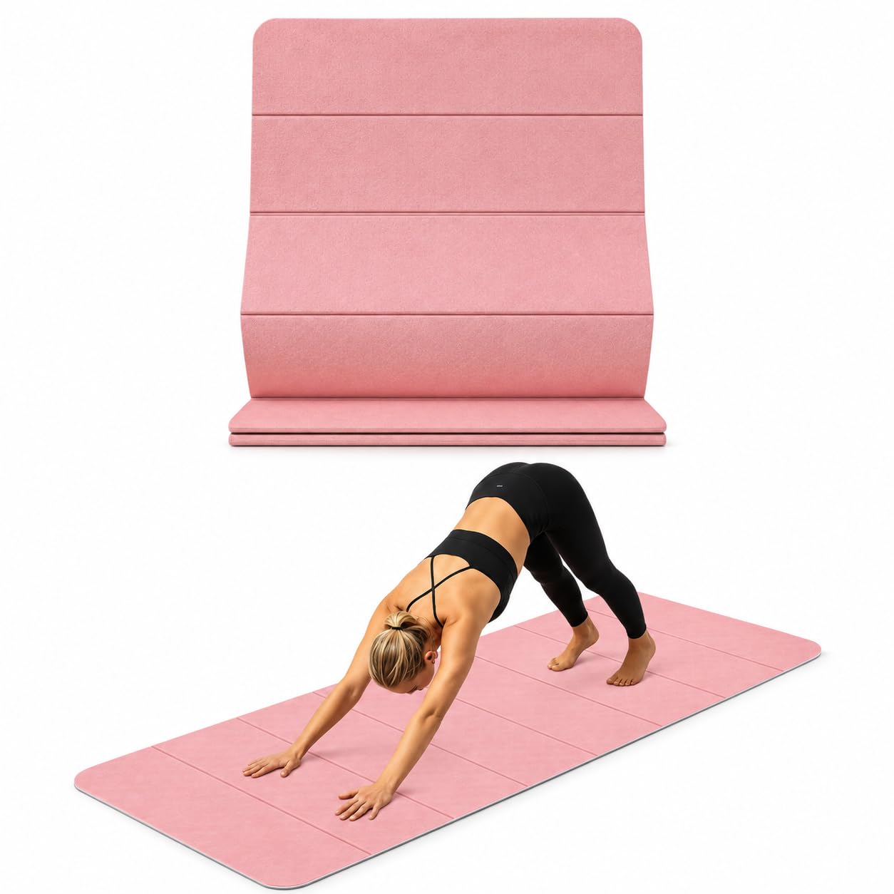 Foldable Yoga Mat 8MM Thick TPE Portable Exercise Mat, 185x80cm, Pink