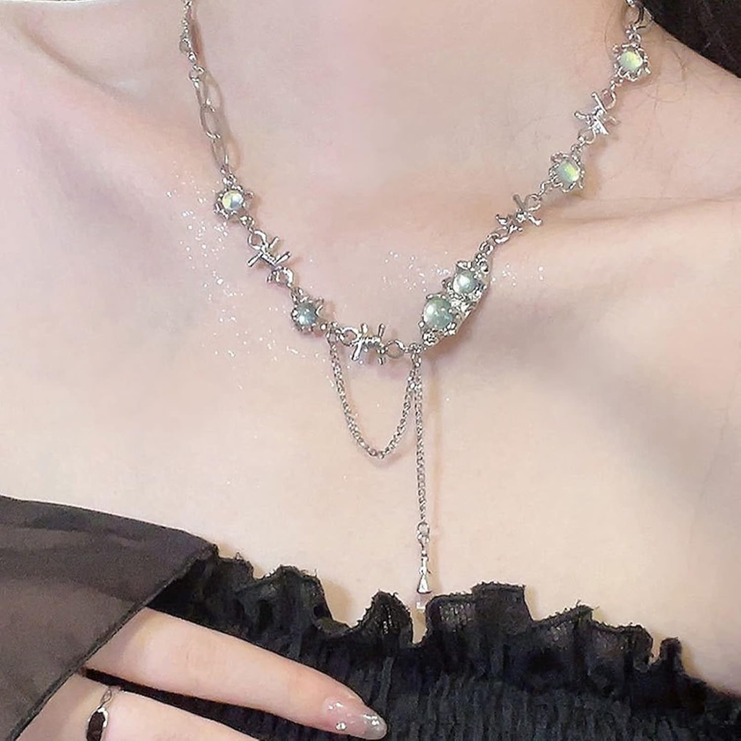 Y2k Irregular Necklace Star Pendant Moonlight Stone Fashion Collar Chain Design Spicy Silver Jewelry for Women - Image 4