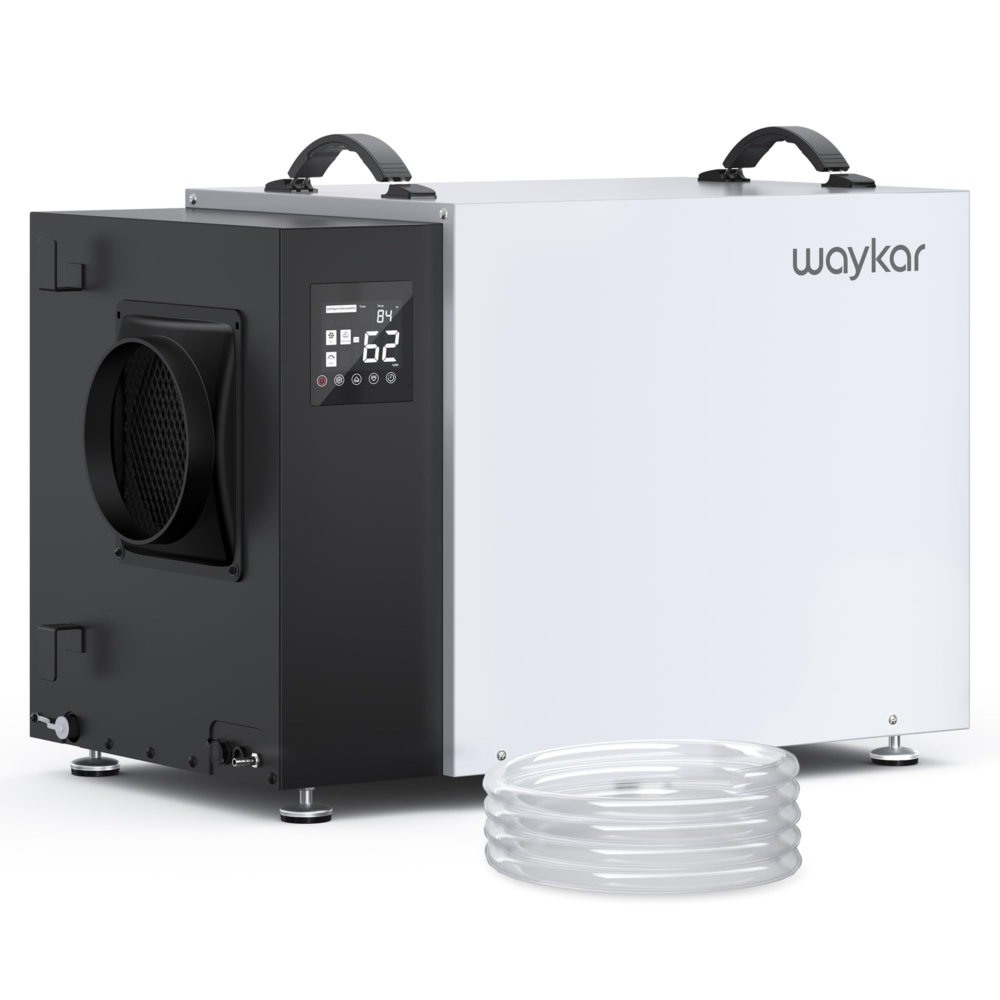 Condition photo showing New/Like New for waykar 216 pint commercial dehumidifier with pump and drain hose for crawl spaces, basements, ducted industrial use, and water damage unit, for spaces up to 8000 square feet, smart humidity control