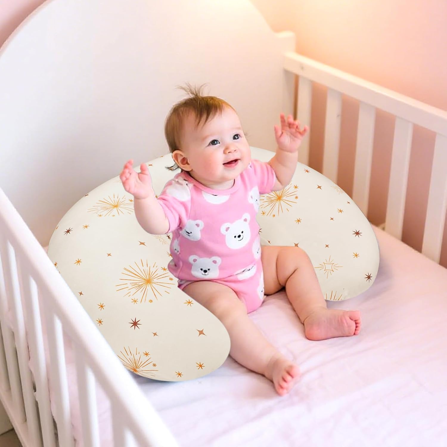 Nursing Pillow Cover 2 Pack, Stretchy Nursing Covers for Breastfeeding Pillows, Soft Nursing Pillowcase for Baby Girls Boys, Removable Slipcover for Infant Newborn, Moon(Only Cover) - Image 8