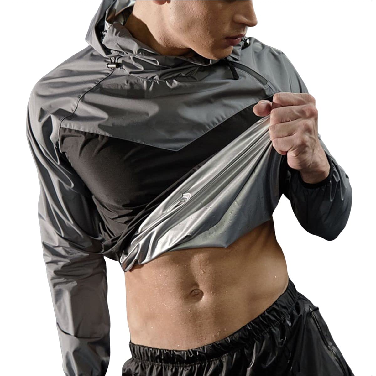 Traje sauna para hombre para sudoración corporal y control de peso en fitness gris L