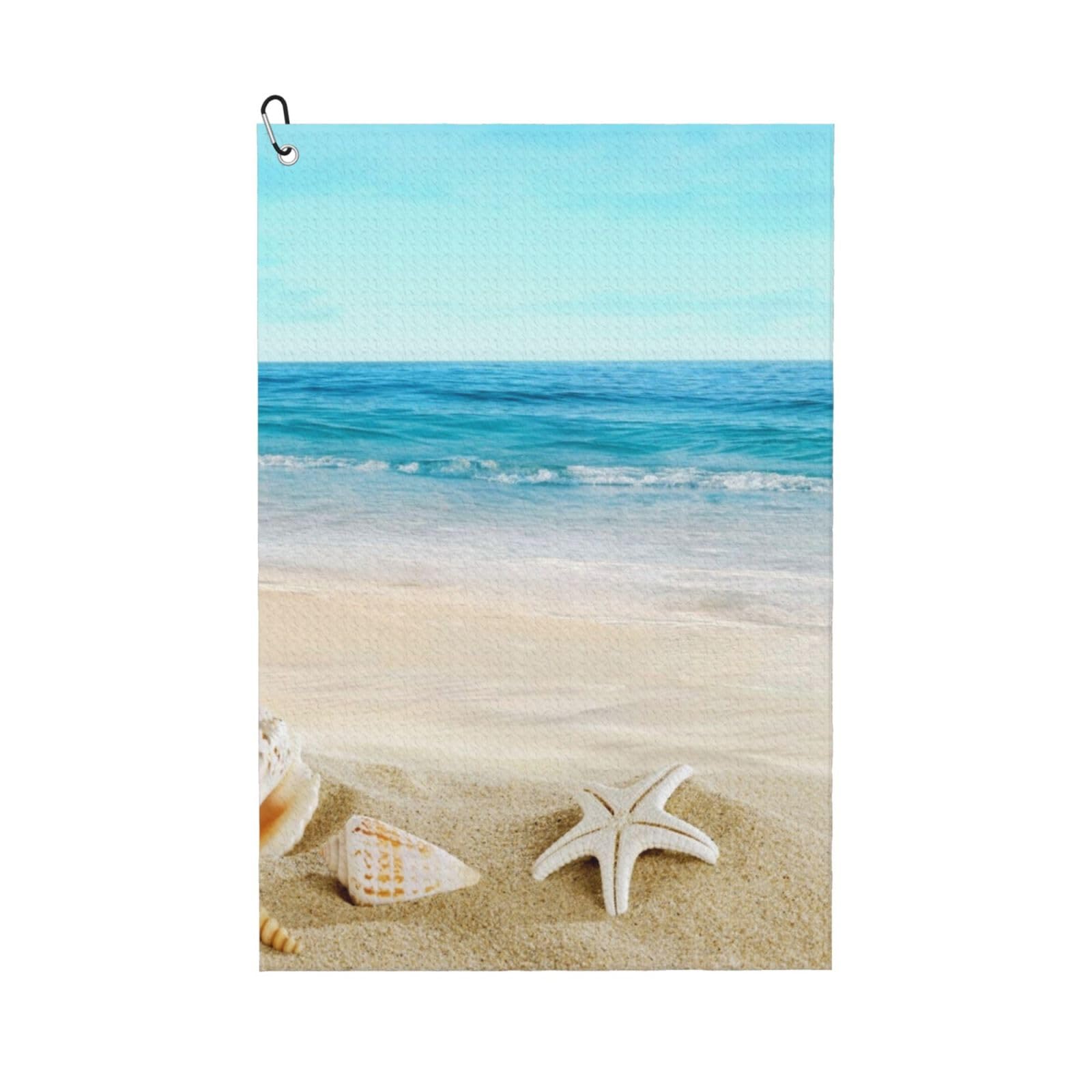 Hnnkloy Seashells Sand, 16x24 in Portable Waffle Golf Towels with Carabiner Clip for Golf Bag