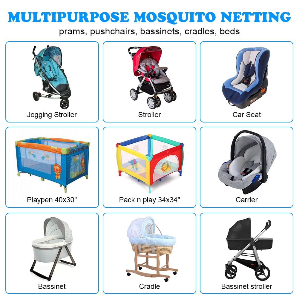 Vicloon Zanzariera Passeggino Universale, Zanzariera Passeggino per Carrozzina, Seggiolino Auto, Culla, Protezione Contro Zanzare, Vespe e Altri Tipi di Insetti per Neonati, Bambini (Bianco)