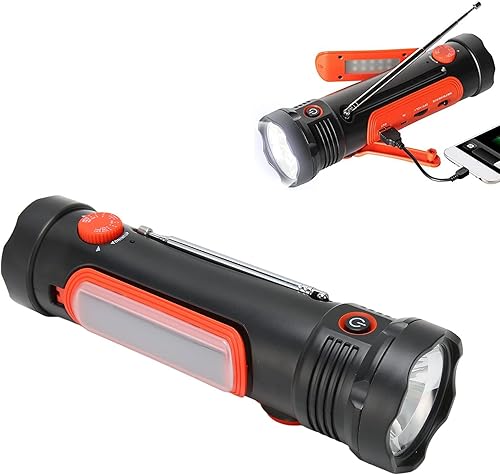 Radio de manivela solar, manivela portátil SOS alarma AM FM WB linterna radio de 3 vías, radio de emergencia alimentada de 2600 mAh para campamento