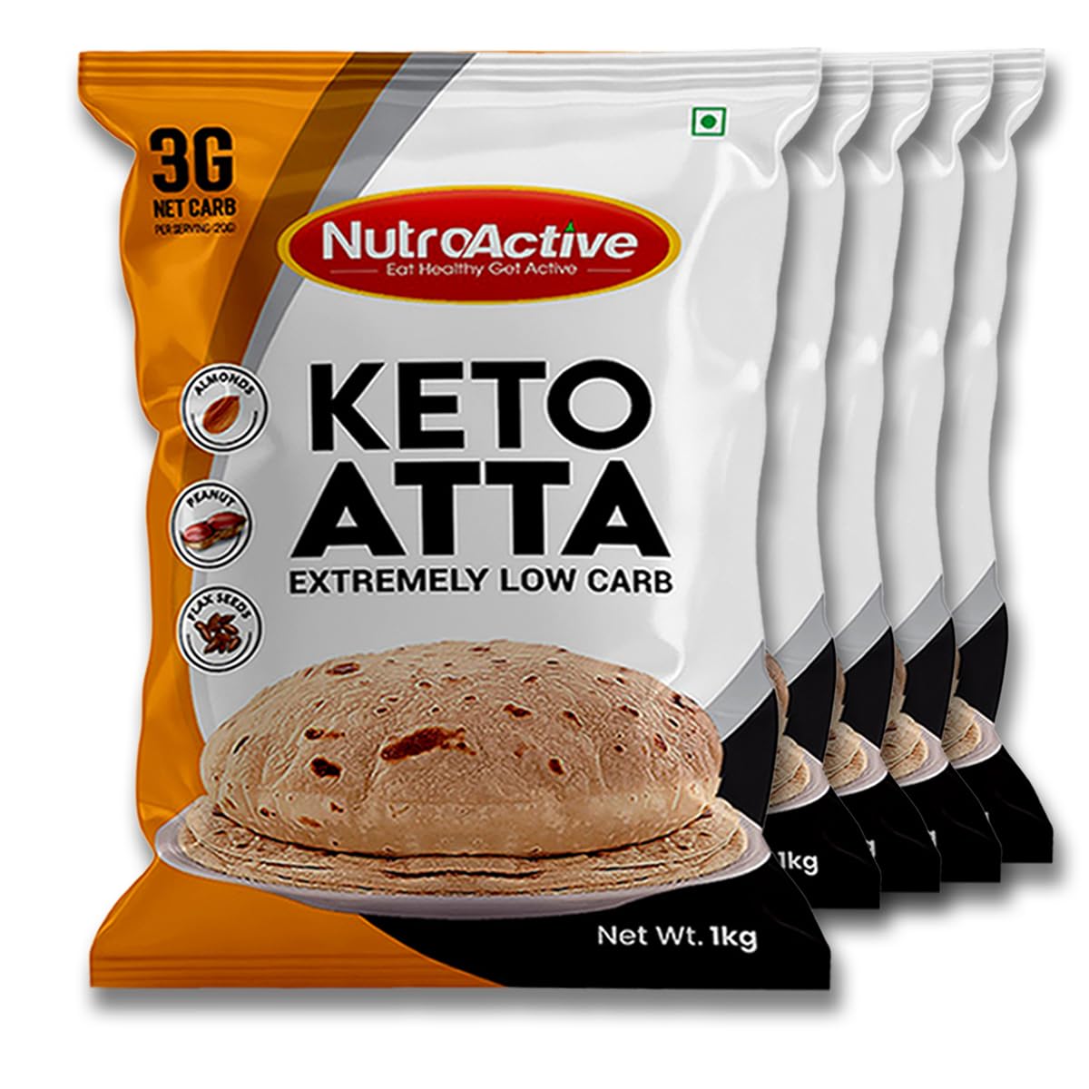 Keto Atta (3g Net Carb Per Roti) Extremely Low Carb Flour - 1kg (Pack of 5)