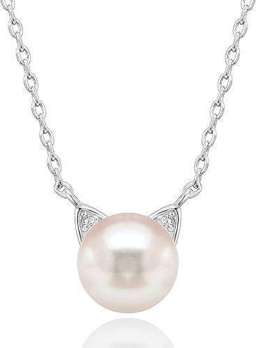 Colgante de perlas de gato de perlas cultivadas de agua dulce AAA+ de plata esterlina chapada en oro de 14 quilates