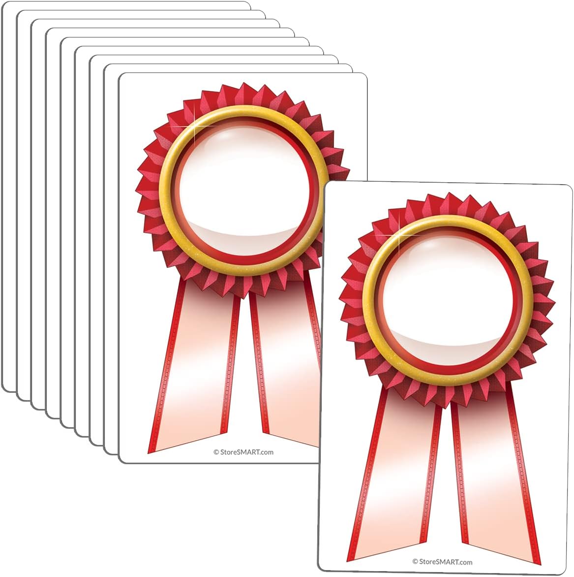 StoreSMART 3 1/2” x 5 1/2” Magnetic Award Ribbons - Red - 100-Pack - AR312X512-R-100