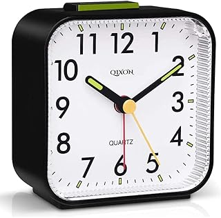 QIXON Silent Alarm Clock Ticking and Non Ticking AA Battery Powered Bedside Clocks Travel Alarm Clock Bedroom Clock Table Clocks| Snooze Light Function for Bedroom Office