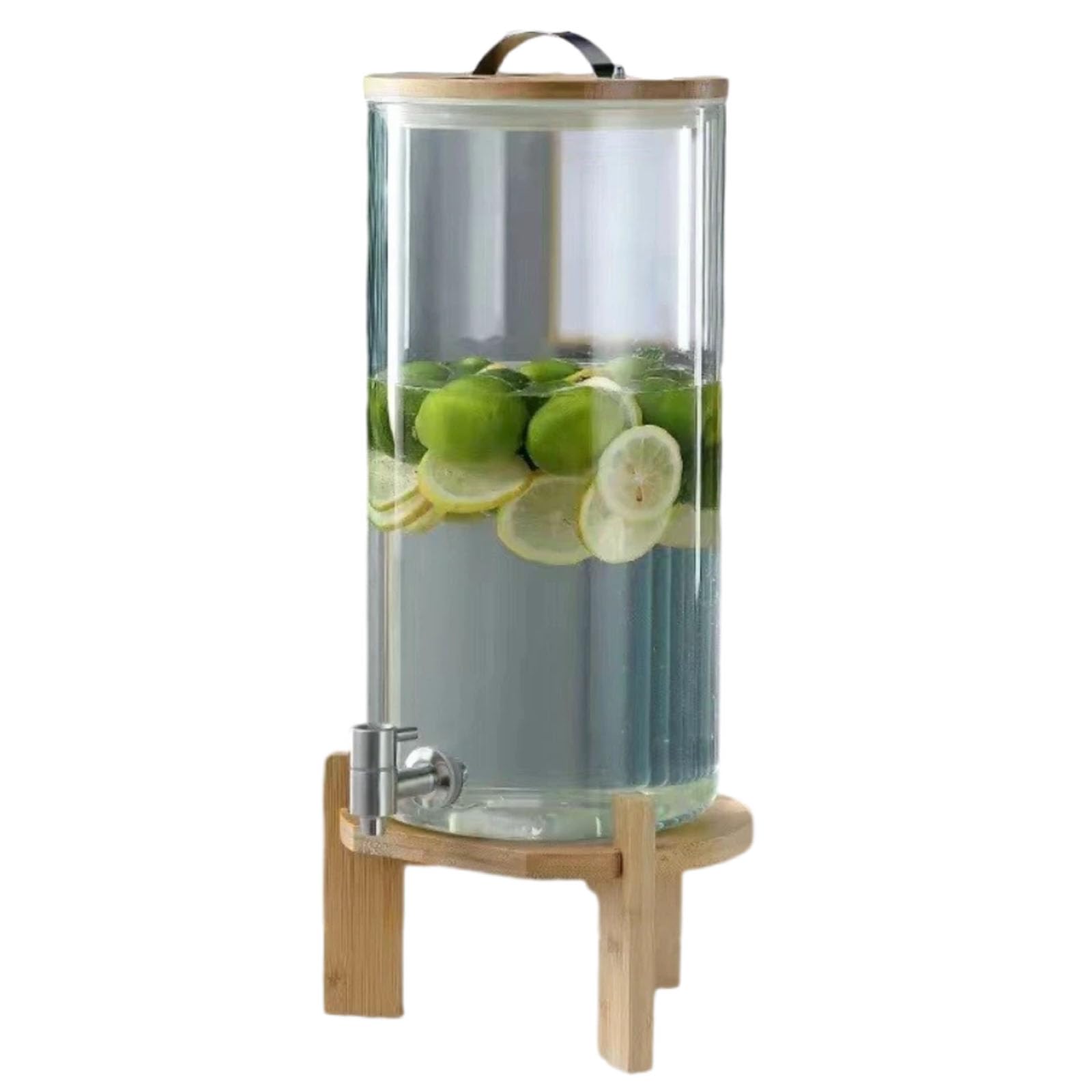 Getränkespender,Glaskaraffe,Glaskrug Mit Zapfhahn aus Edelstahl Und Deckel Aus,Wasserspender Saftspender Limonadenspender Glasbehälter für Getränke,Faucet +Base,11L
