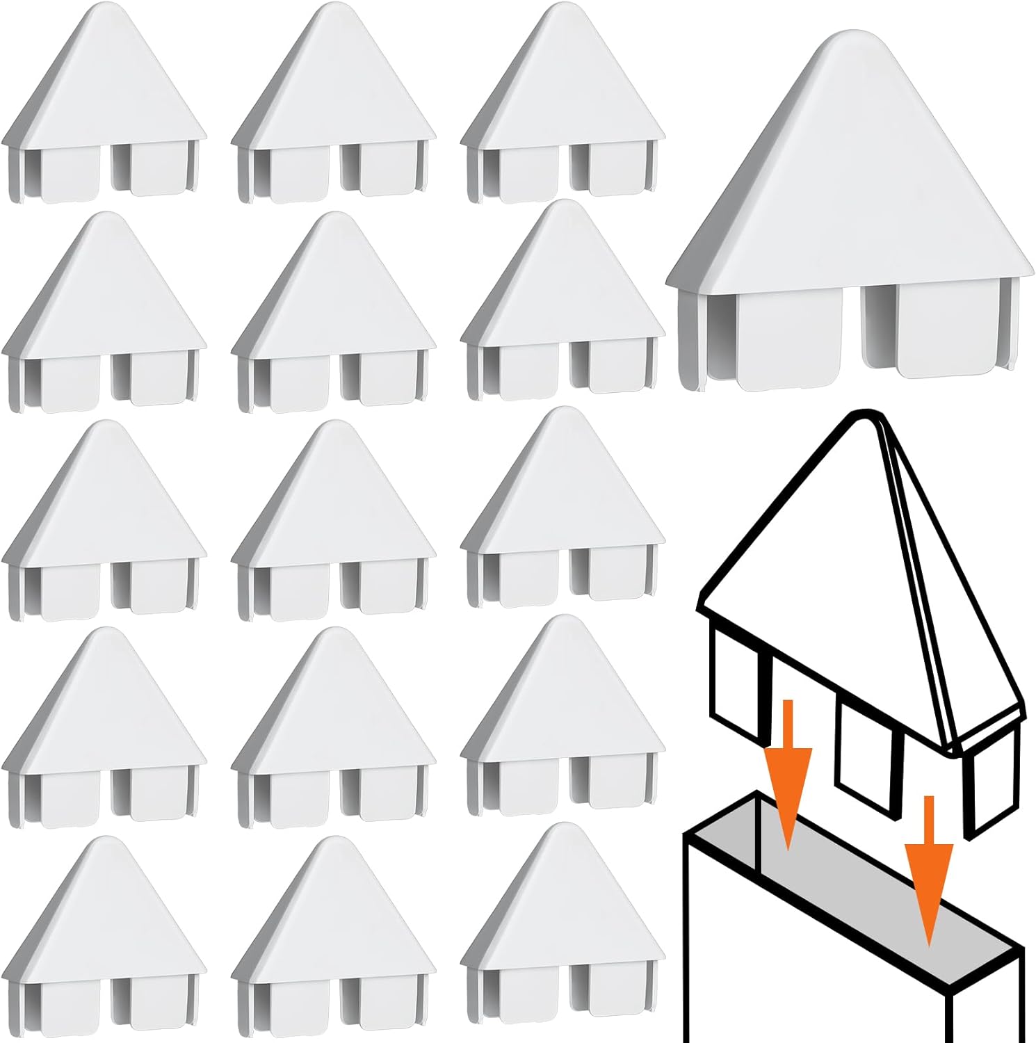 Pelopy 16 Packs Vinyl Picket Fence Caps 7/8" x 3" Vinyl Picket Fence Parts White Post caps for Outdoor Garden (Pointed Style)