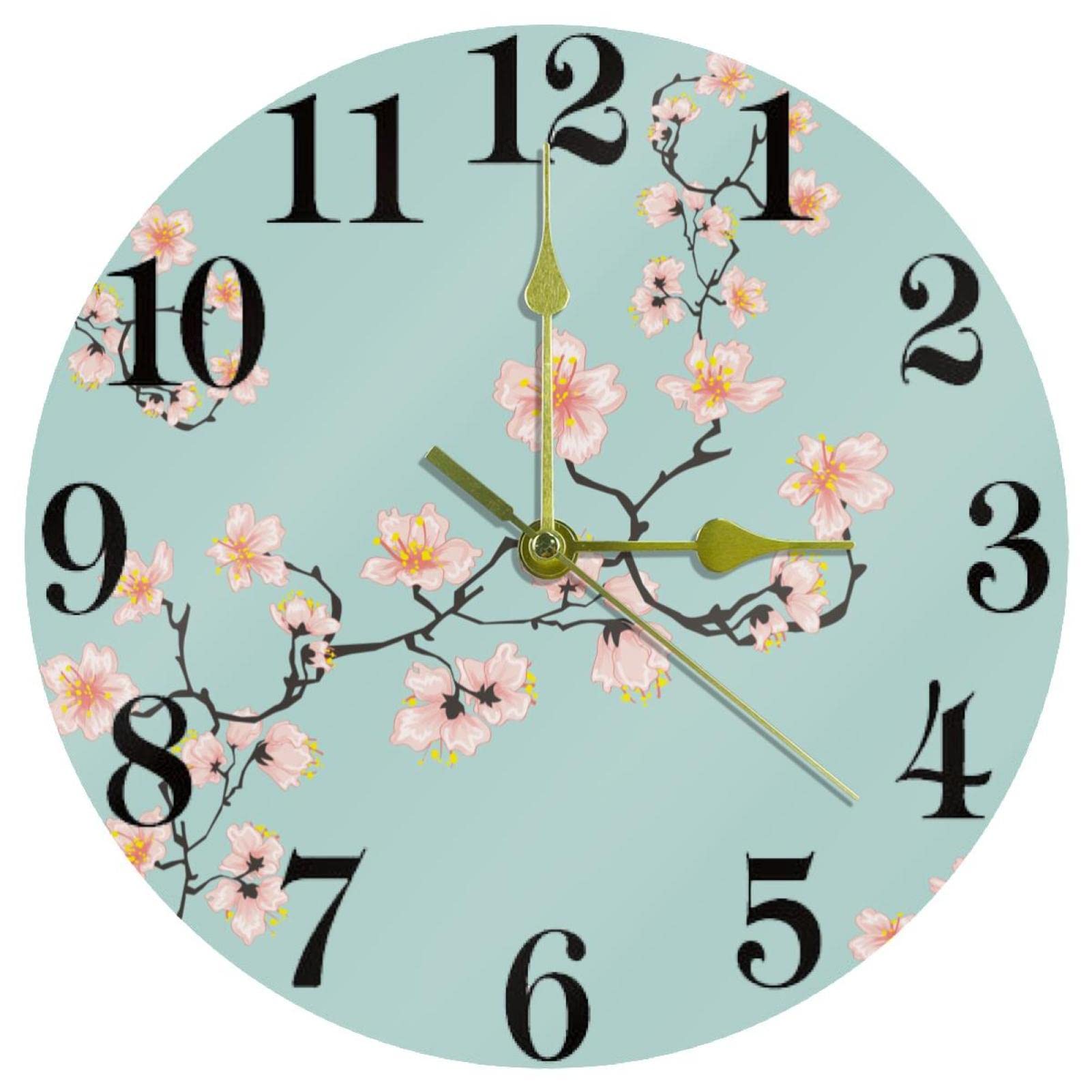 Horloge murale ronde silencieuse fleur de cerisier de 25cm à quartz pour cuisine et salon