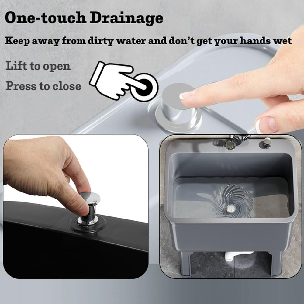Fregadero Piso Comercial Blanco/Negro/Gris - Cubo de Servicio de Fregona Plastico con Orificios Drenaje Gran Diámetro y Tubos Drenaje, 60x40(Gris)