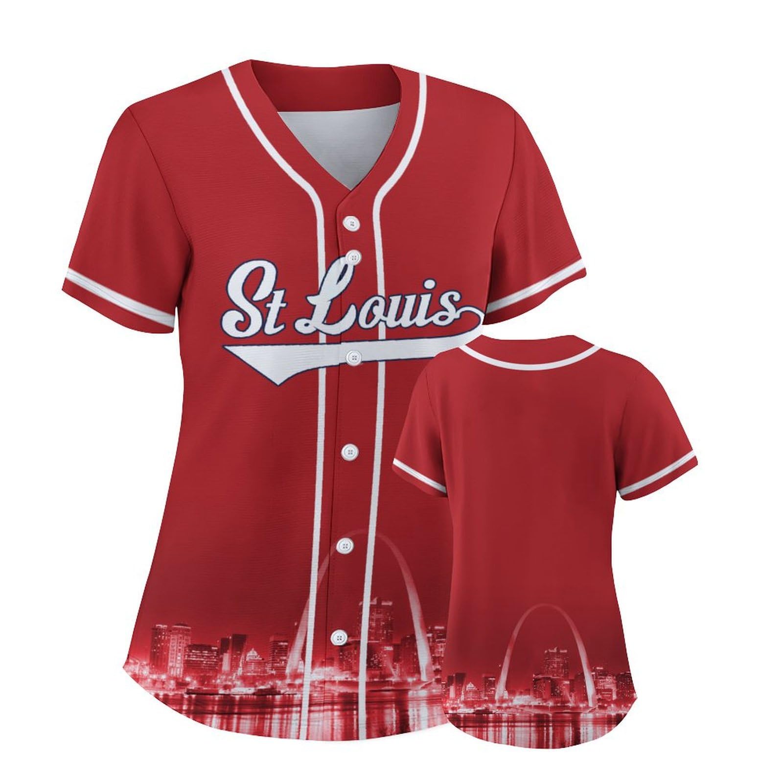 Women Baseball Jersey City Night Skyline Apparel Button Down Shirts Sports Uniform Fans Gift for Adult Girls S-2XL