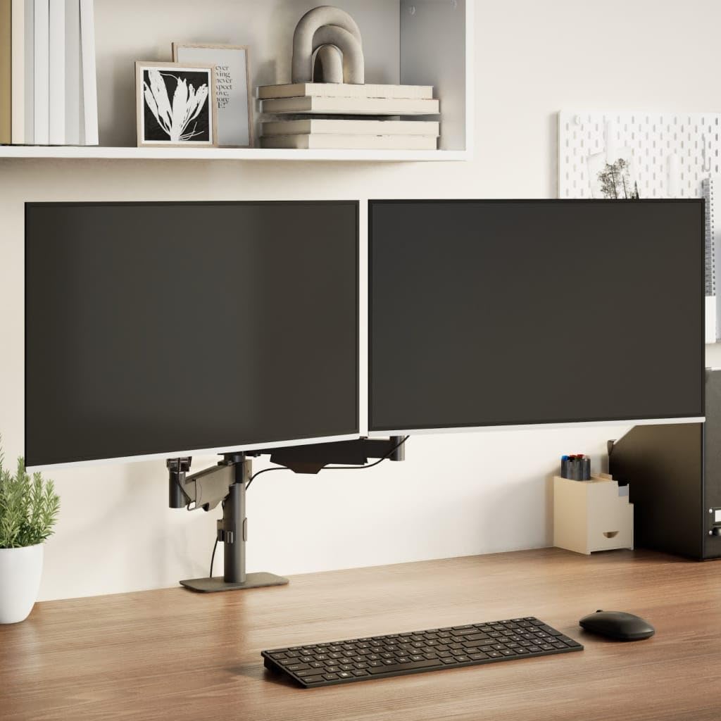 Braccio doppio per monitor da 27 pollici con molla a gas, regolabile in altezza, girevole, estensibile, compatibile con VESA, supporto stabile in acciaio per ufficio, gaming e soggiorno