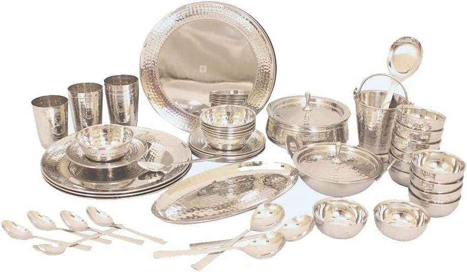Indian Art Villa Stainless Steel Dinner Set/Thali Set of 52 Pieces, Dinnerware, Tableware Or Crockery, Pack of 2 Sets
