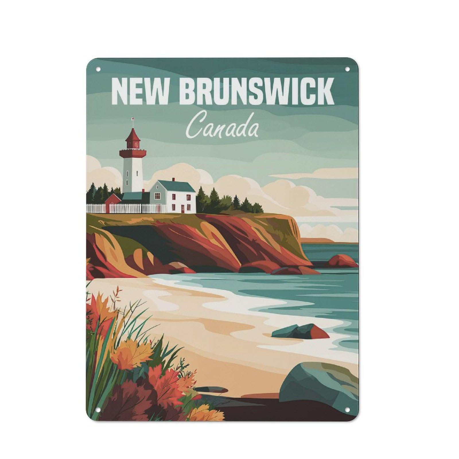 Junmoney New Brunswick Lighthouse Rustic Tin Sign 40X30cm For Lounge Or Reading Corner, For Vintage Wall Decor Fans, For Garage And Workshop Walls