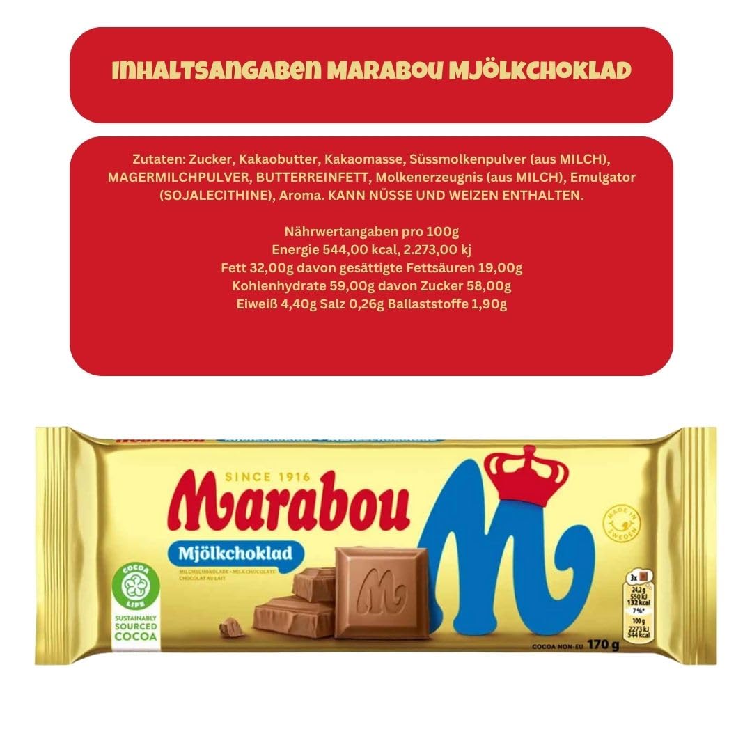 Marabou Mjölk Schokolade 10×170g (1,7 kg) | Schwedische Milchschokolade | Cremig & zartschmelzend | Großpackung | Catering, Büro, Events, Vorrat