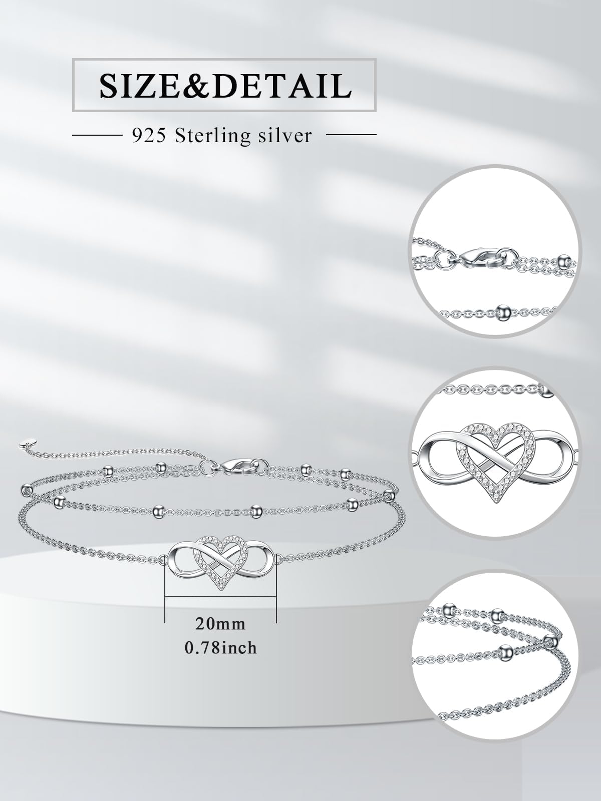 Dorunmo 925 Sterling Silber Unendliches Herz Armband Fußkettchen Ideal für Muttertag, Weihnachten und Geburtstage Perfektes Schmuckgeschenk für Ehefrauen, Freundinnen und Mütter