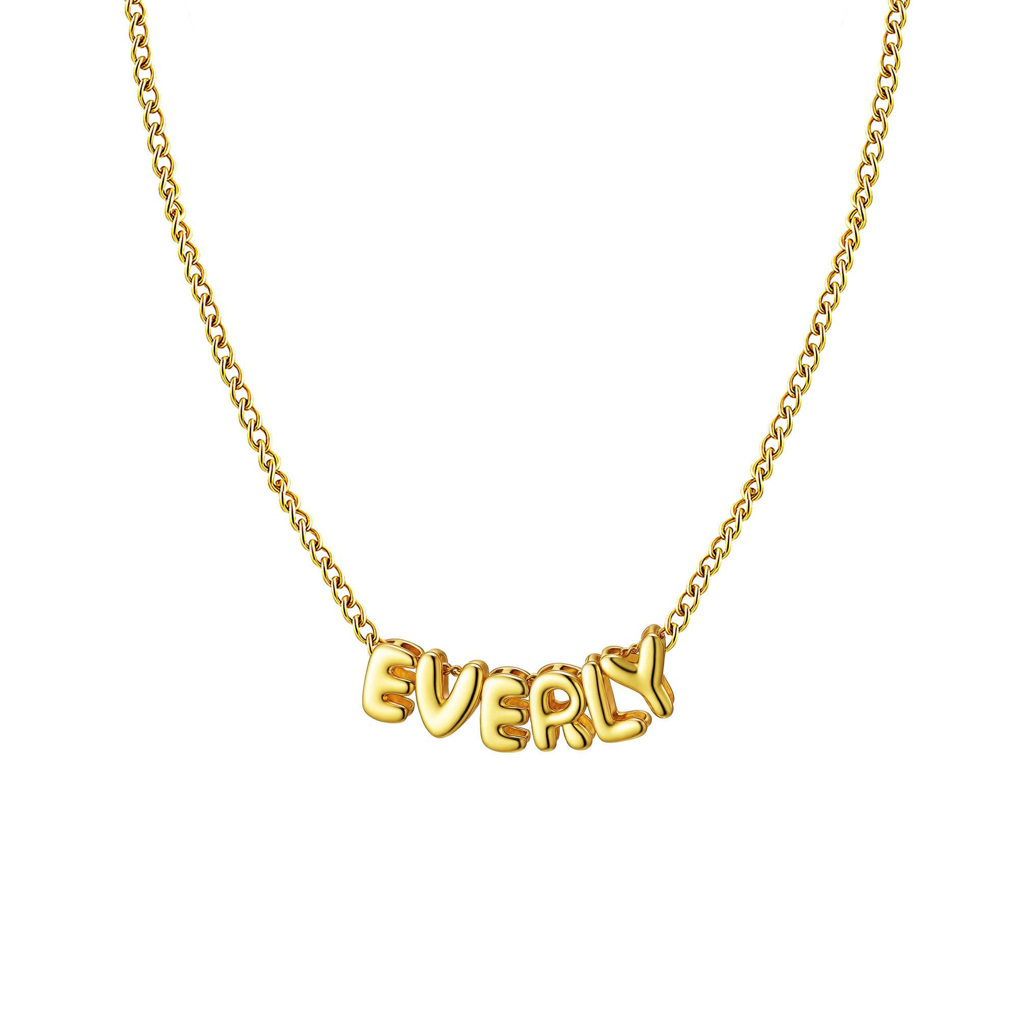 Ldurian Personalized Bubble Name Necklace, Tiny Name Plate Pendant Necklace, 14K Gold Plated Charm Cute Pre-made Jewelry for Women