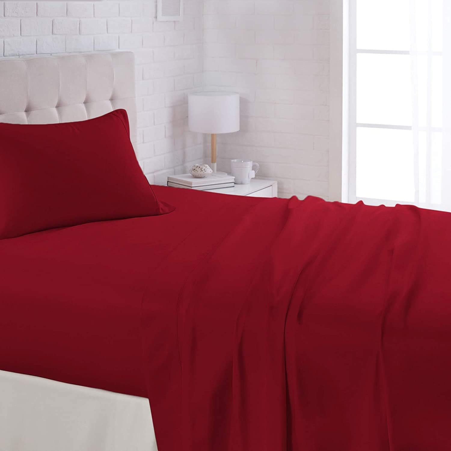Xtream Fabric 600 Thread Count Cotton-Full XL Burgundy Solid Flat Bed Sheet with 2 Pillow Cases Xtreme Design 100% Long Staple Combed Cotton,Breathable Super Soft Comfortable Flat Bed Sheets