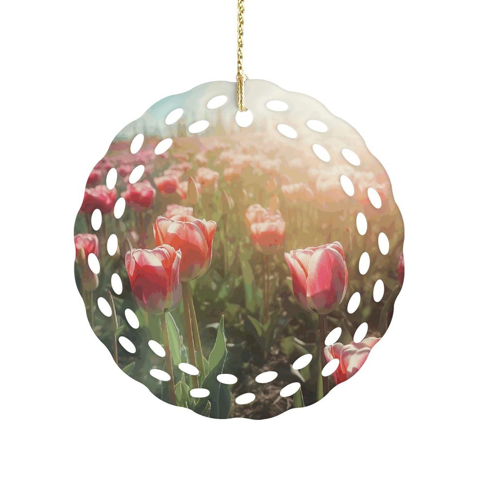 Fodpand Women's Style Flowers On Sunlight Background Ceramic Ornament For Home Decor 3.2" Round Tree Decoration Christmas Ornaments For Men Double-Sided Design
