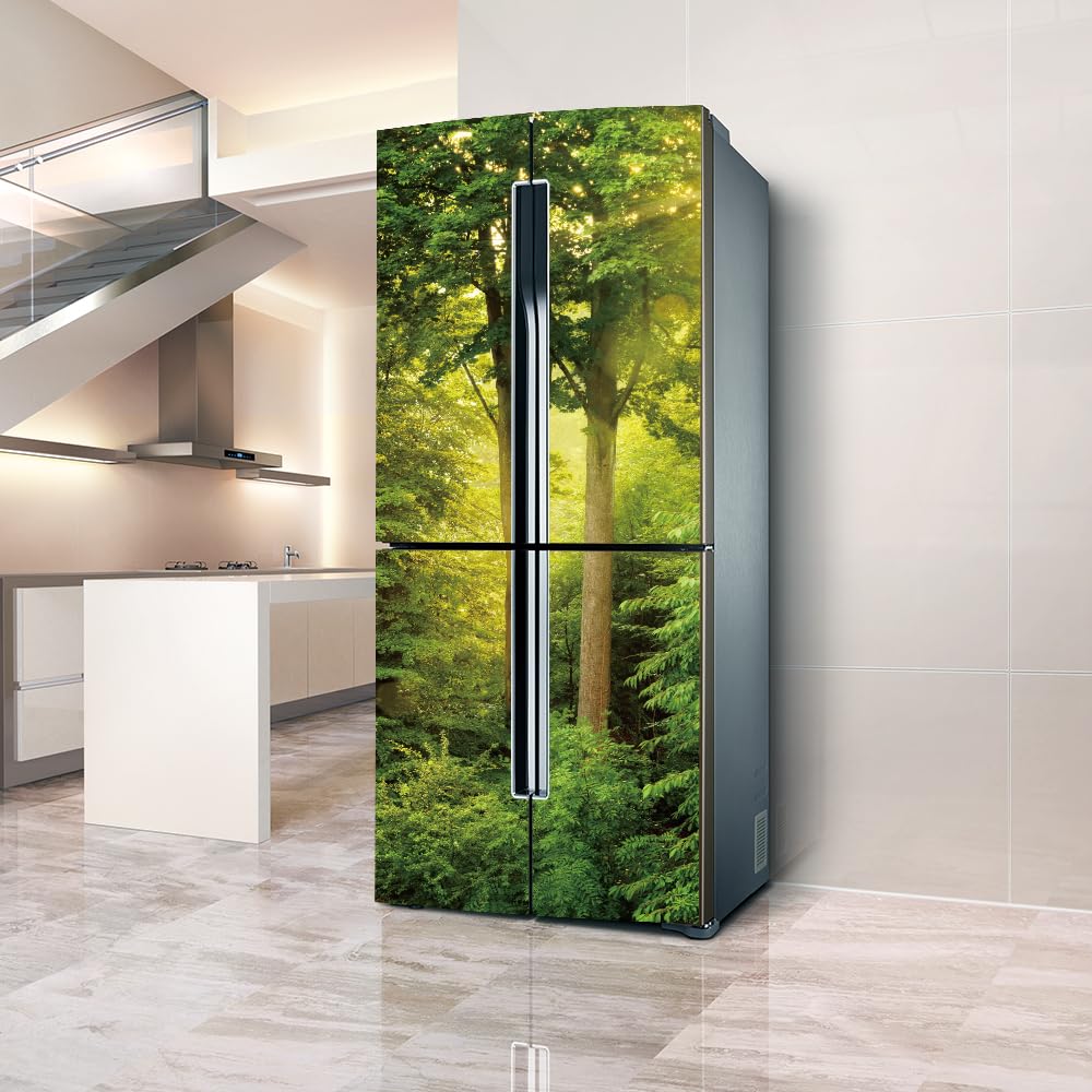 Adesivi per frigorifero per coprire porte piene 3D boschi verdi, autoadesivi, adesivo professionale in vinile per porta del frigorifero, 60 x 150 cm, OLKS-9986