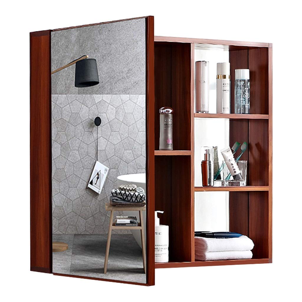 Spiegelschränke Space Aluminium Badezimmer-Kosmetikspiegel mit Aufbewahrungsregal Wandmontierter Aufbewahrungsschrank (Farbe: Braun, Größe: 68 x 80 cm)
