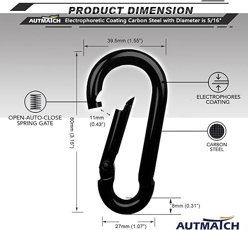 Miniatura 26 de AUTMATCH Clips de mosquetón, 3 pulgadas, gancho de resorte caribeño, hebilla resistente, mosquetones de bloqueo de cadena, eslabones rápidos