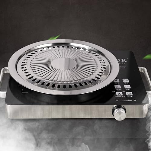 Miniatura 6 de Saim Sartén coreana para barbacoa, de acero inoxidable, antiadherente, sin humo, estufa redonda de estilo coreano para interior y exterior, camping,