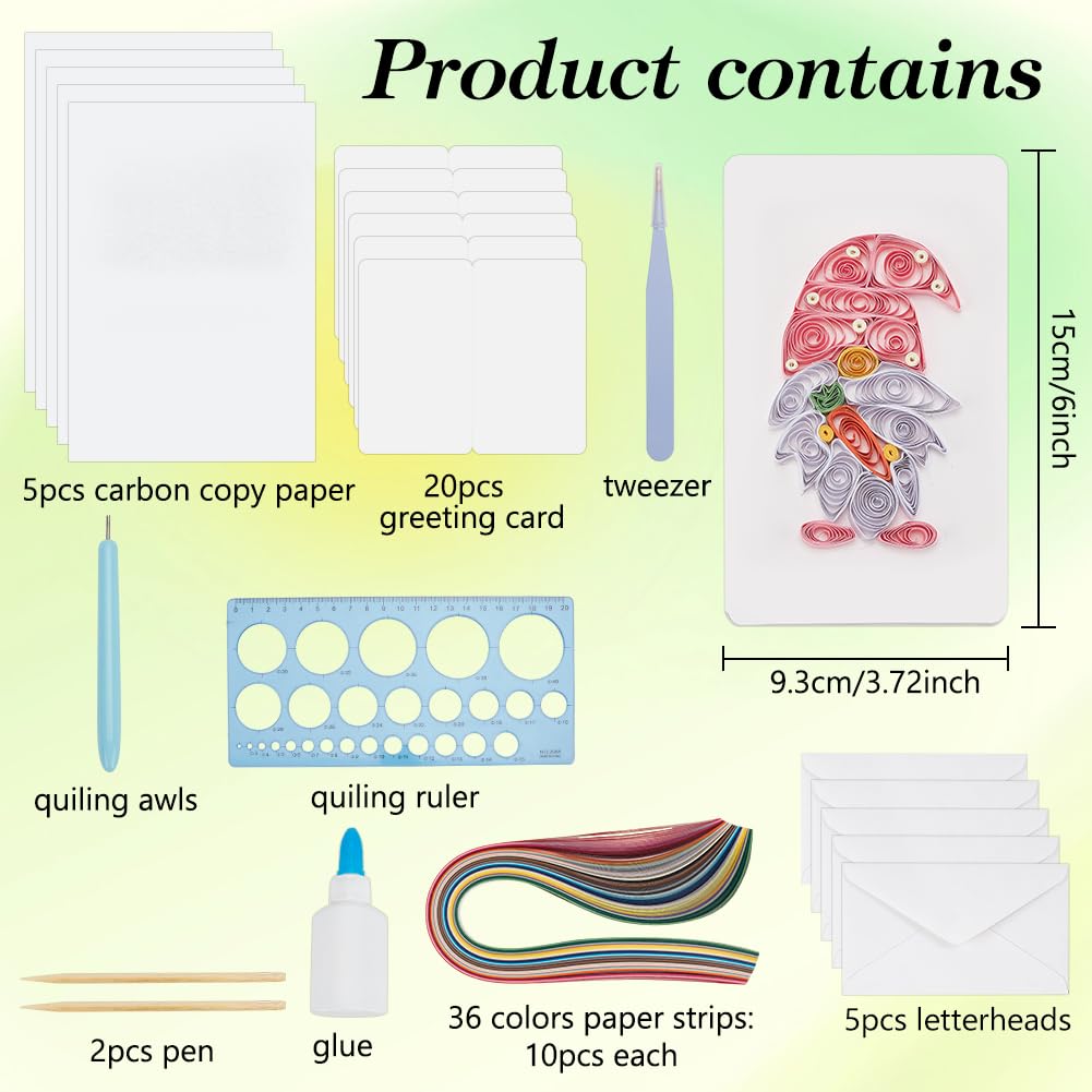 WEBEEDY 20 Sets DIY Easter Day Paper Quilling Kit for Adults Beginners 5 Styles Easter Rabbit Gnomes Greeting Card Making Kit with Paper Quilling Strips Tools and Instruction DIY Quilling Card Gift