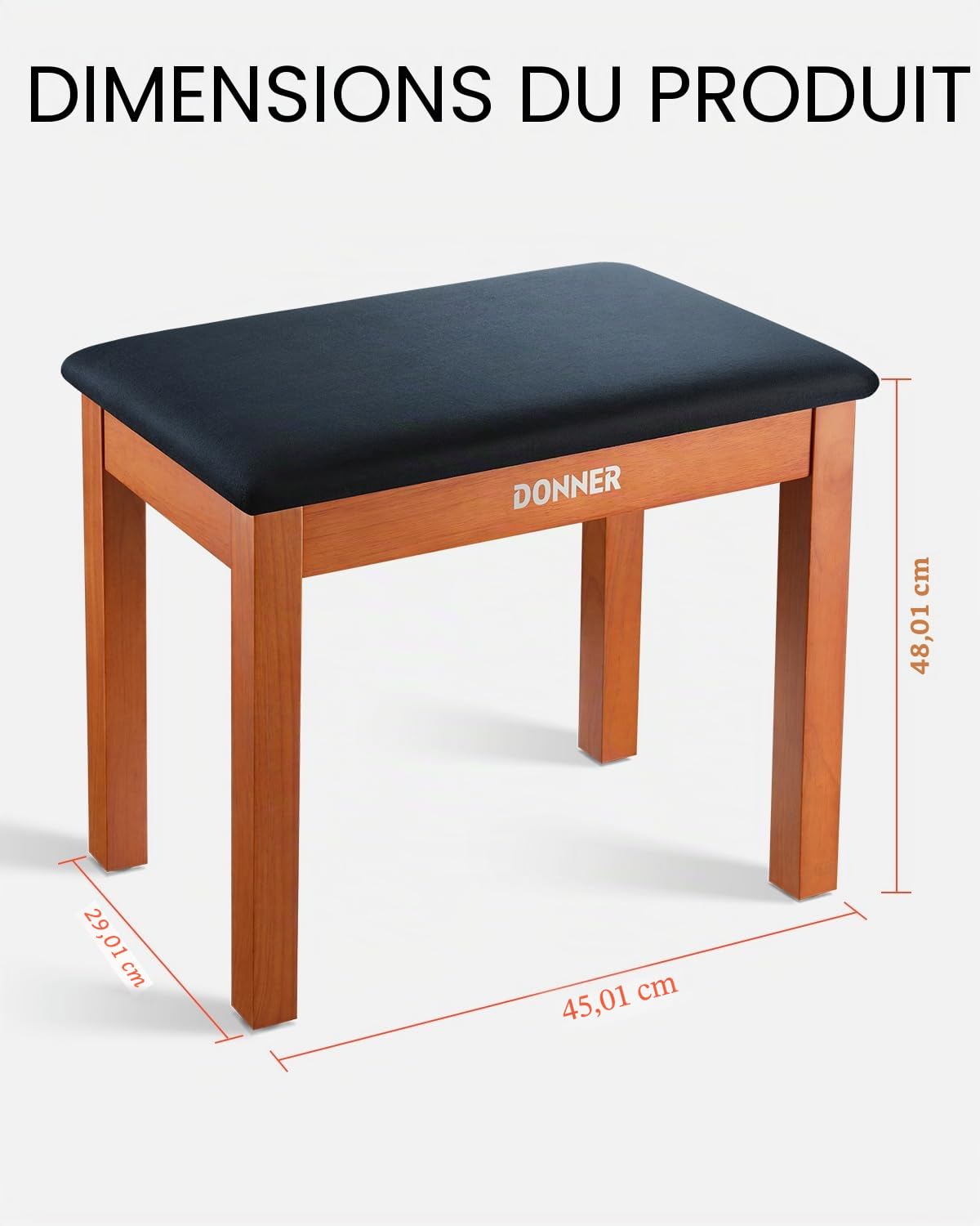 Donner Banc de Piano avec Rangement, Banc de Piano en Bois Massif avec Coussin en Daim Haute densité, Finition Bois