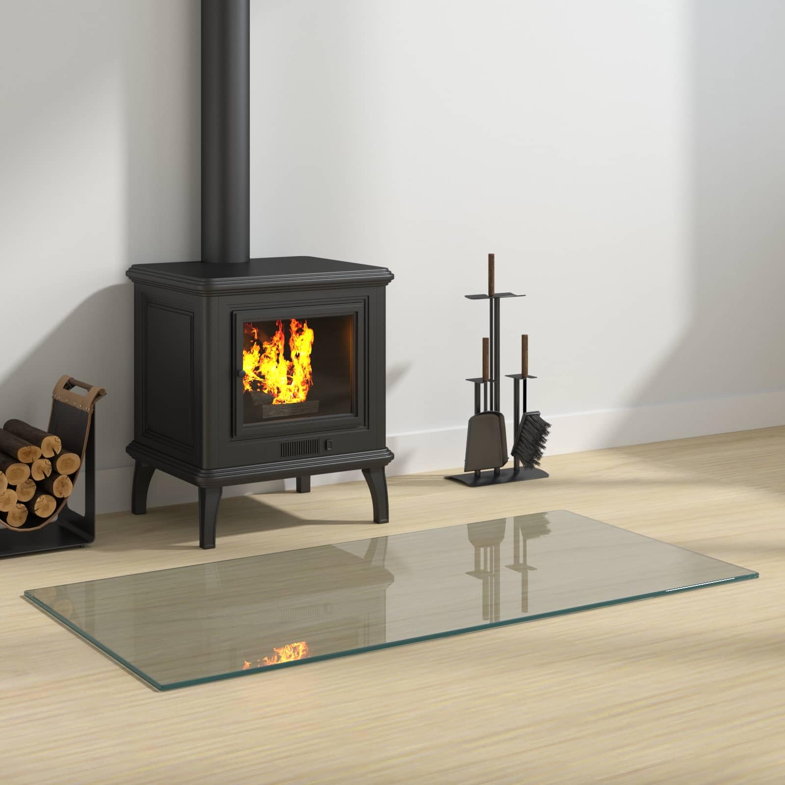Feuerstelle Glasplatte transparent 100 x 50 cm hitzebeständig bruchsicher für kamin ofen bodenschutz geeignet für wohnzimmer parkett laminat
