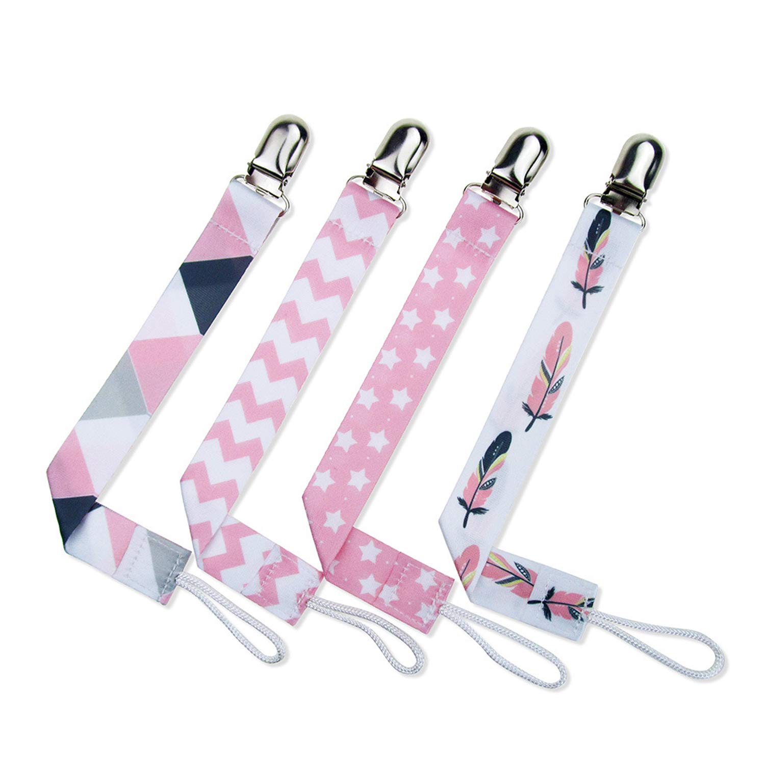 4 Pack Pacifier Clip Universal Binky Holder Leash for Boy Girl fits All Baby Teether Teething Toys or Soothie Gift Set